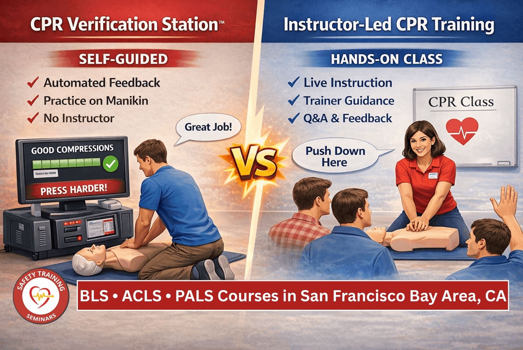 Instructor-Led Training vs. CPR Verification Stations: BLS, ACLS, and PALS Courses in the San Francisco Bay Area, CA