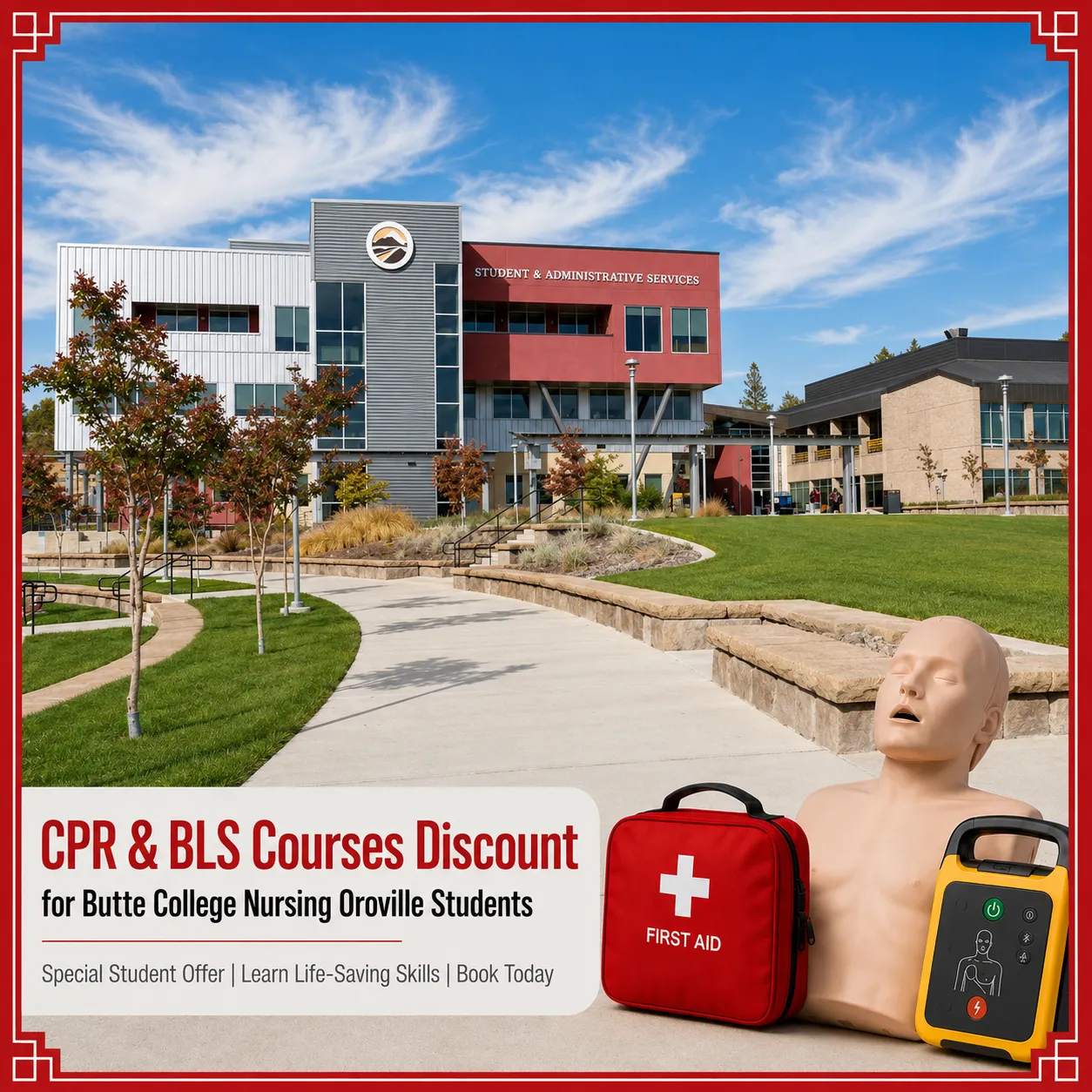 CPR, BLS, ACLS and PALS course discount for Butte College Nursing Oroville students in California