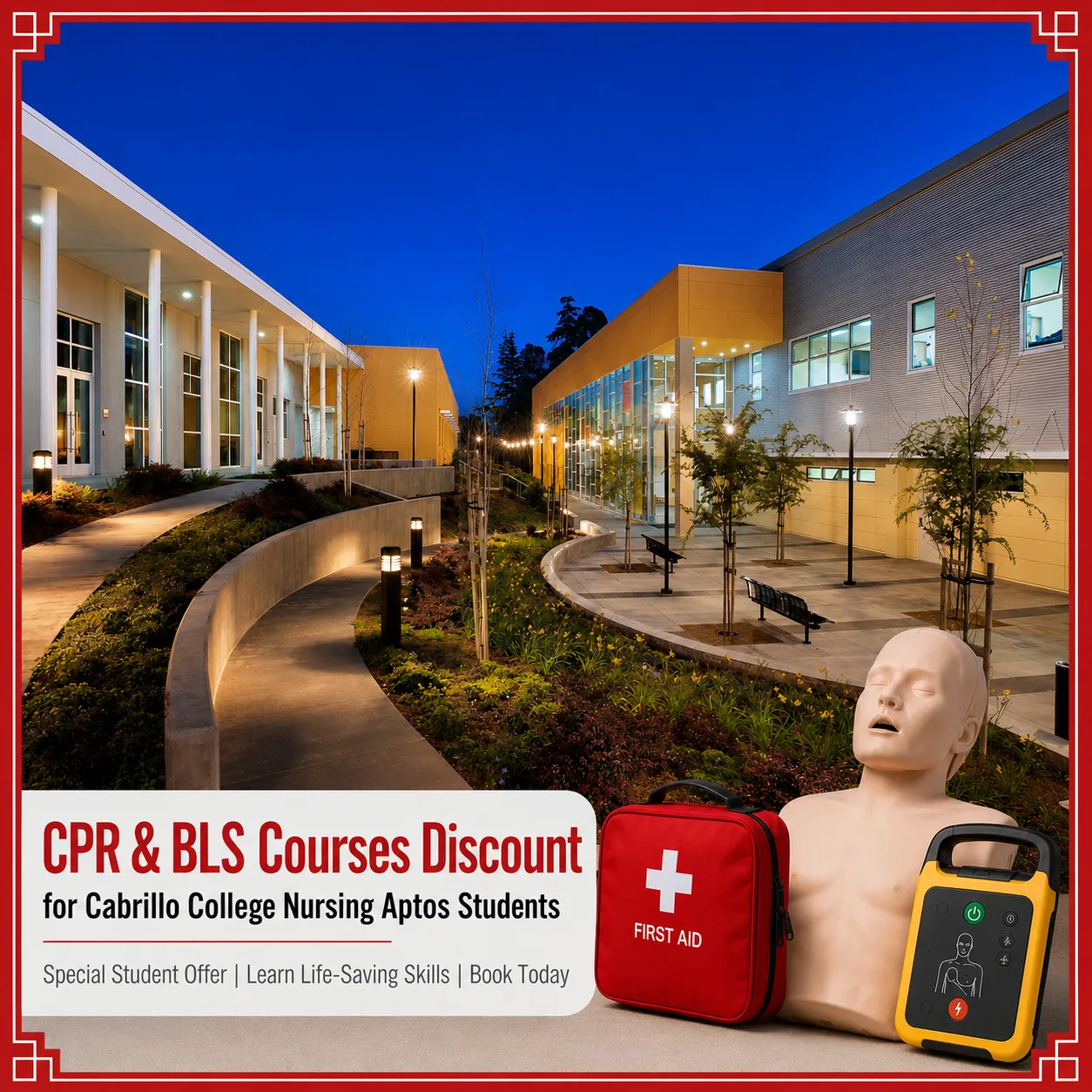 CPR, BLS, ACLS and PALS course discount for Cabrillo College Nursing Aptos students in California