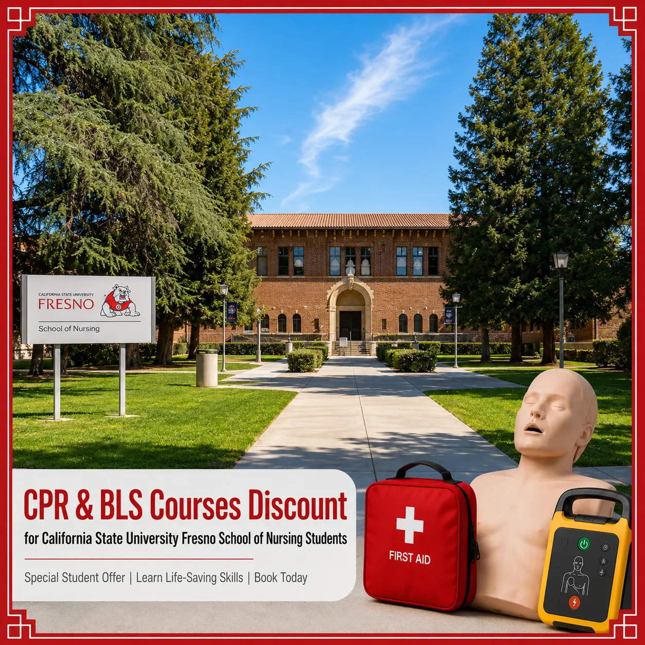 CPR, BLS, ACLS and PALS course discount for California State University Fresno School of Nursing students in California