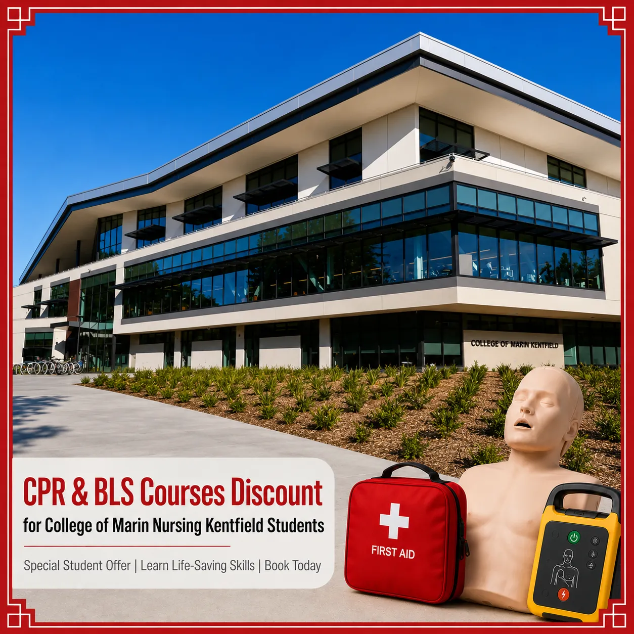 CPR, BLS, ACLS and PALS course discount for College of Marin Nursing Kentfield students in California
