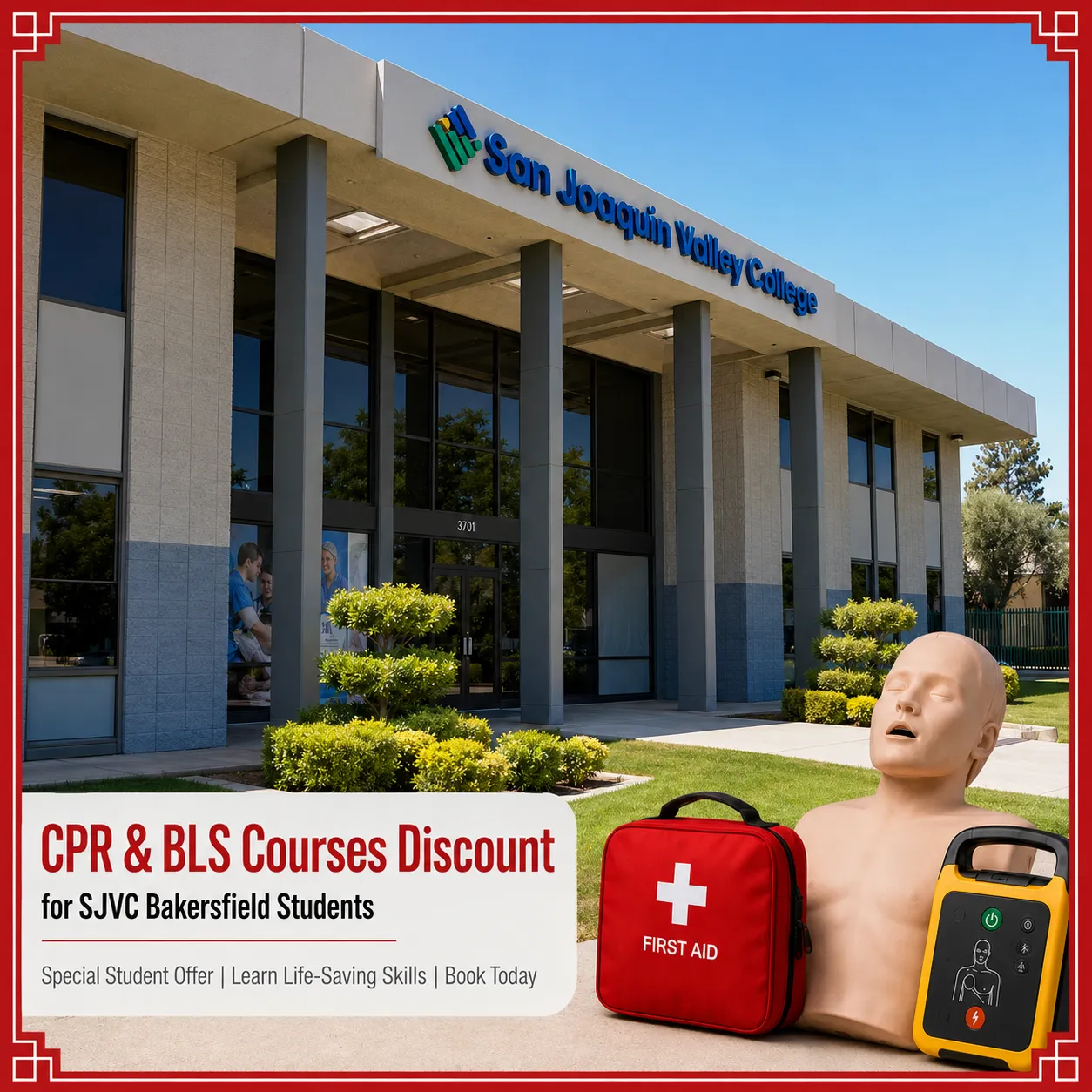 CPR, BLS, ACLS and PALS course discount for SJVC Bakersfield students in California