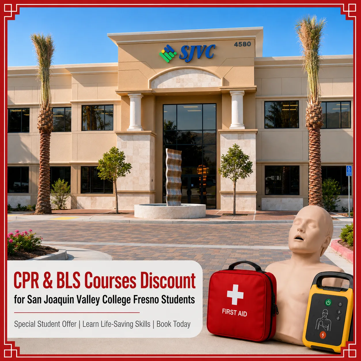 CPR, BLS, ACLS and PALS course discount for San Joaquin Valley College Fresno students in California