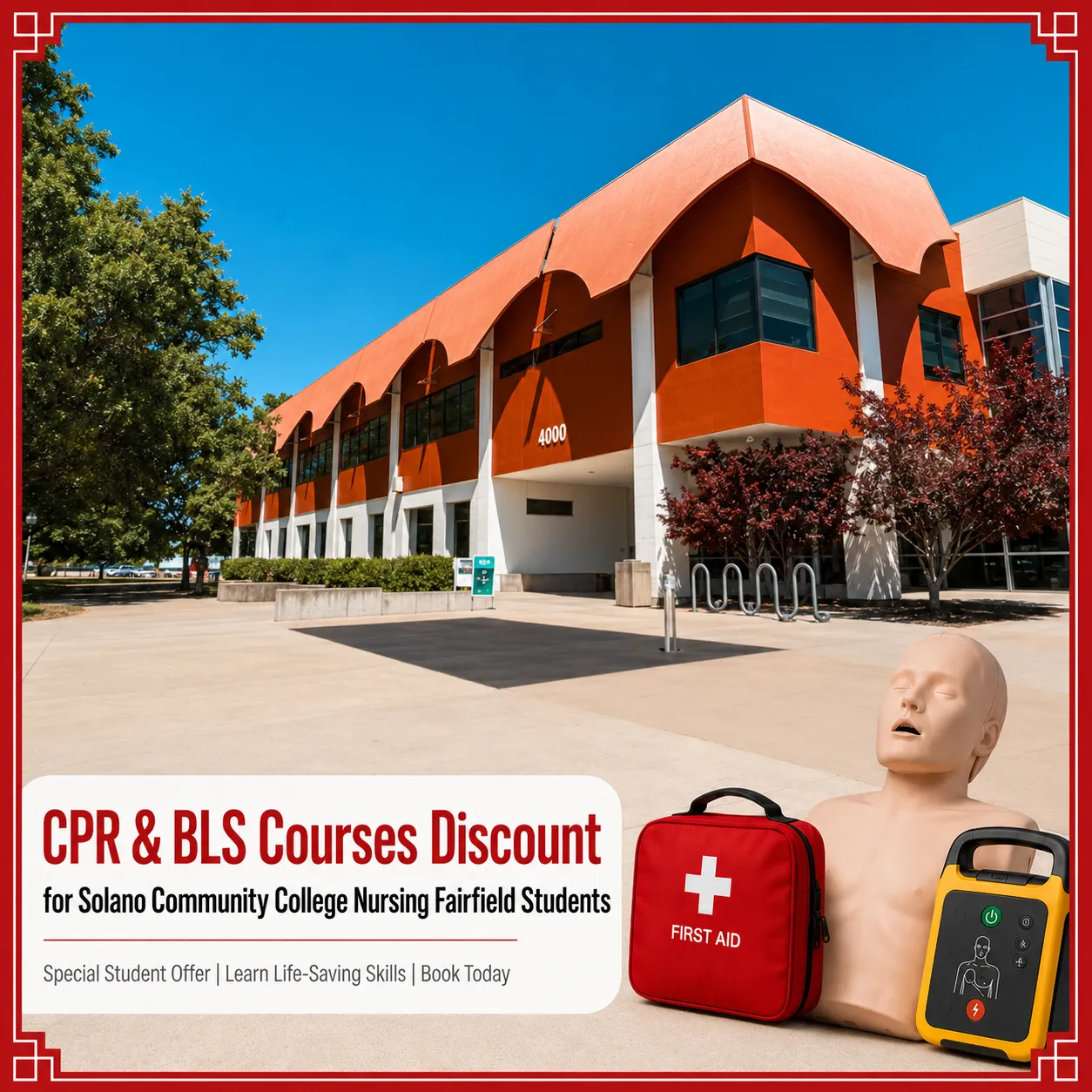 CPR, BLS, ACLS and PALS course discount for Solano Community College Nursing Fairfield students in California
