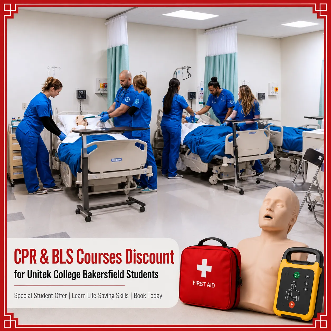 CPR, BLS, ACLS and PALS course discount for Unitek College Bakersfield students in California