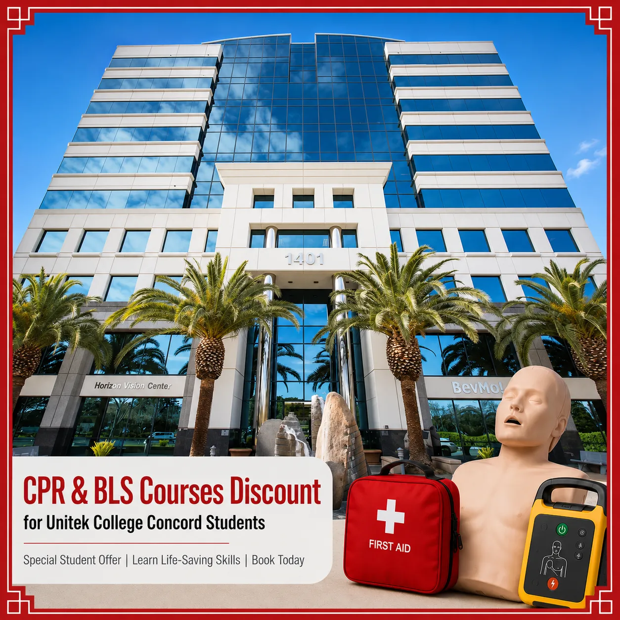 CPR, BLS, ACLS and PALS course discount for Unitek College Concord students in California
