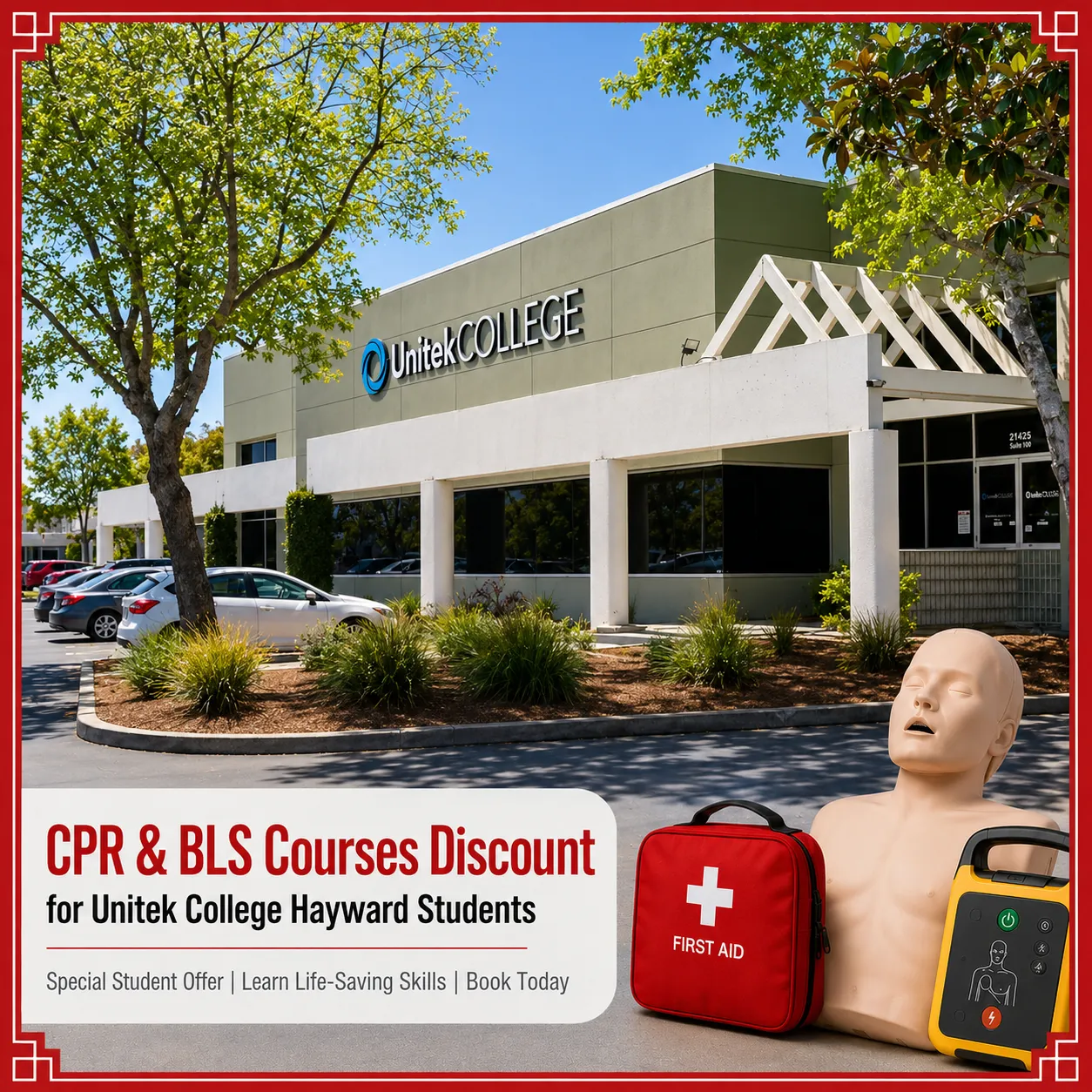 CPR, BLS, ACLS and PALS course discount for Unitek College Hayward students in California