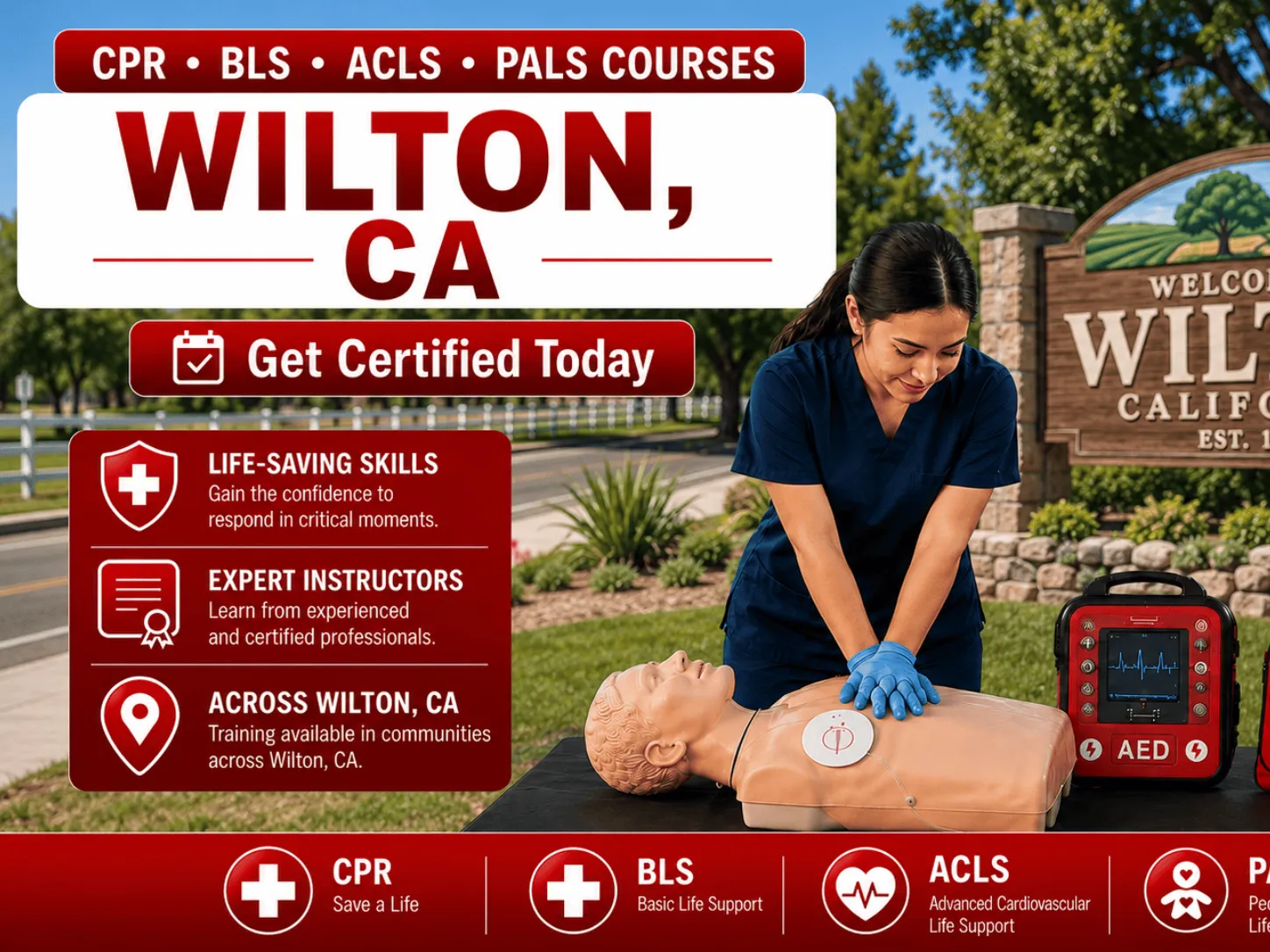 Wilton, CA Area CPR, BLS, ACLS & PALS Certification Classes