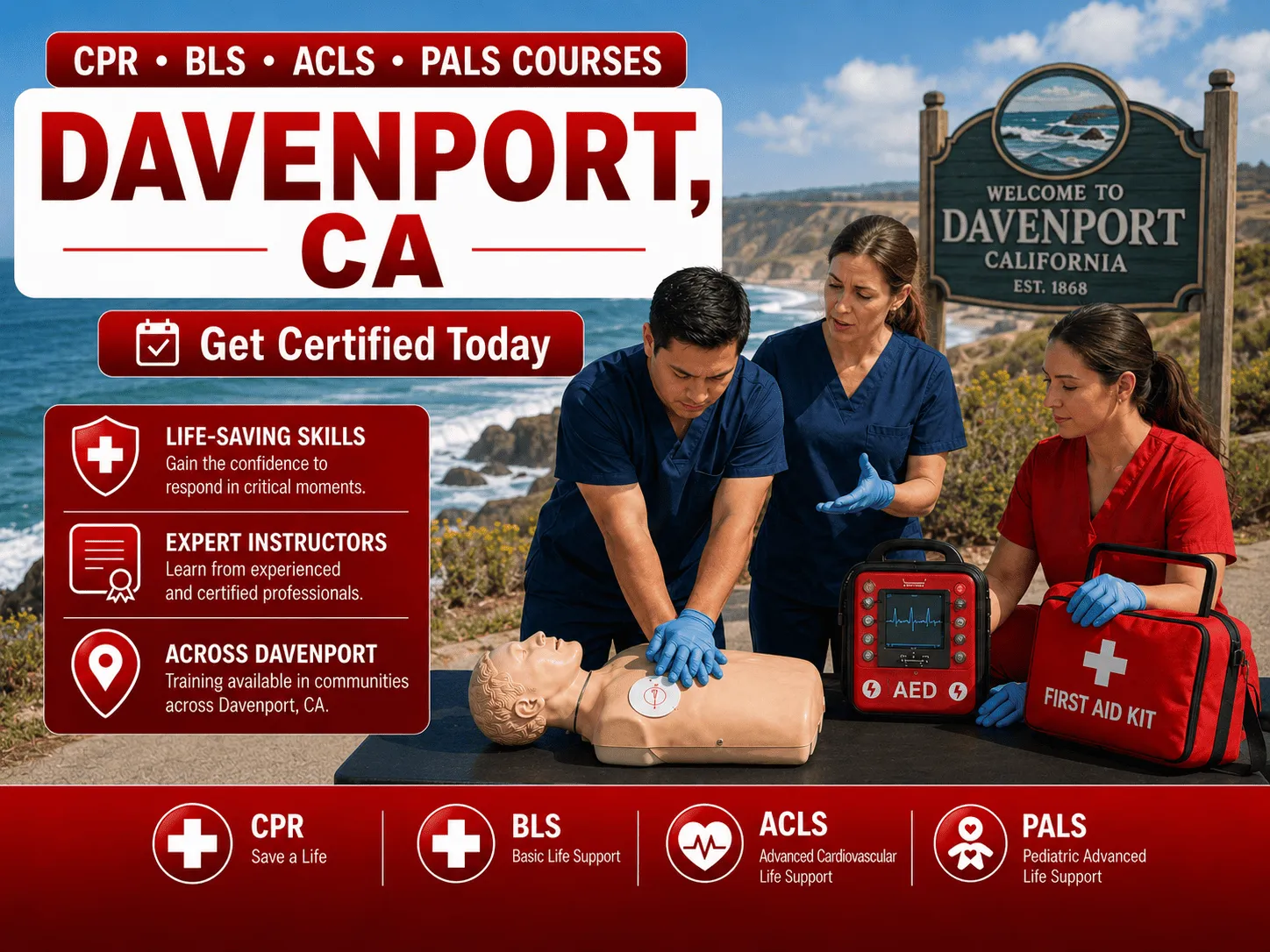 CPR, BLS, ACLS & PALS Certification Courses Near Davenport, CA